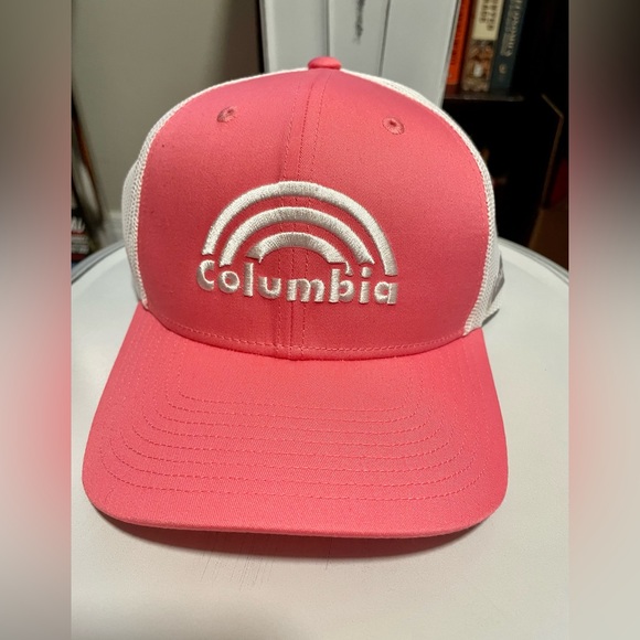 Columbia Unisex Pink And White SnapBack Trucker Hat. Mesh Back. One Size. NWT - Picture 1 of 6